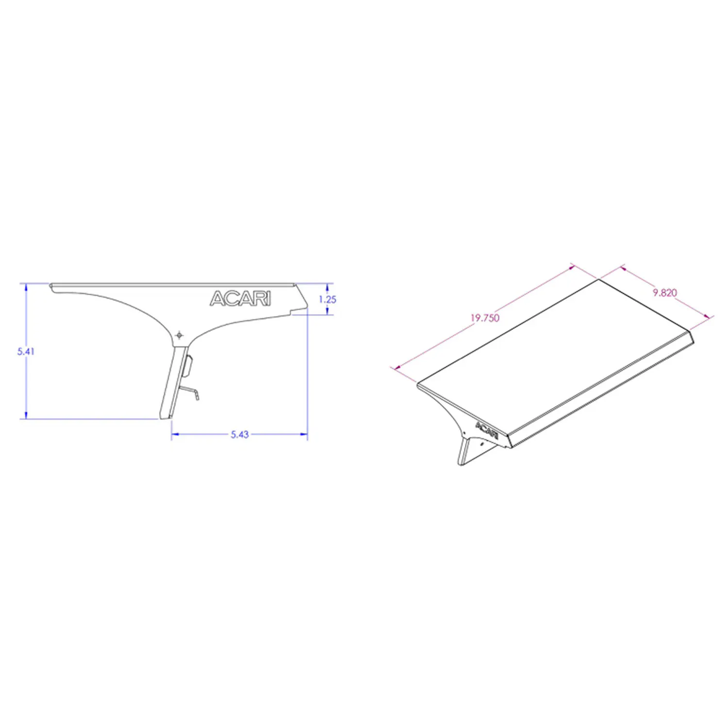 Acari Drill-Free Roof Mount Bracket Dimensions