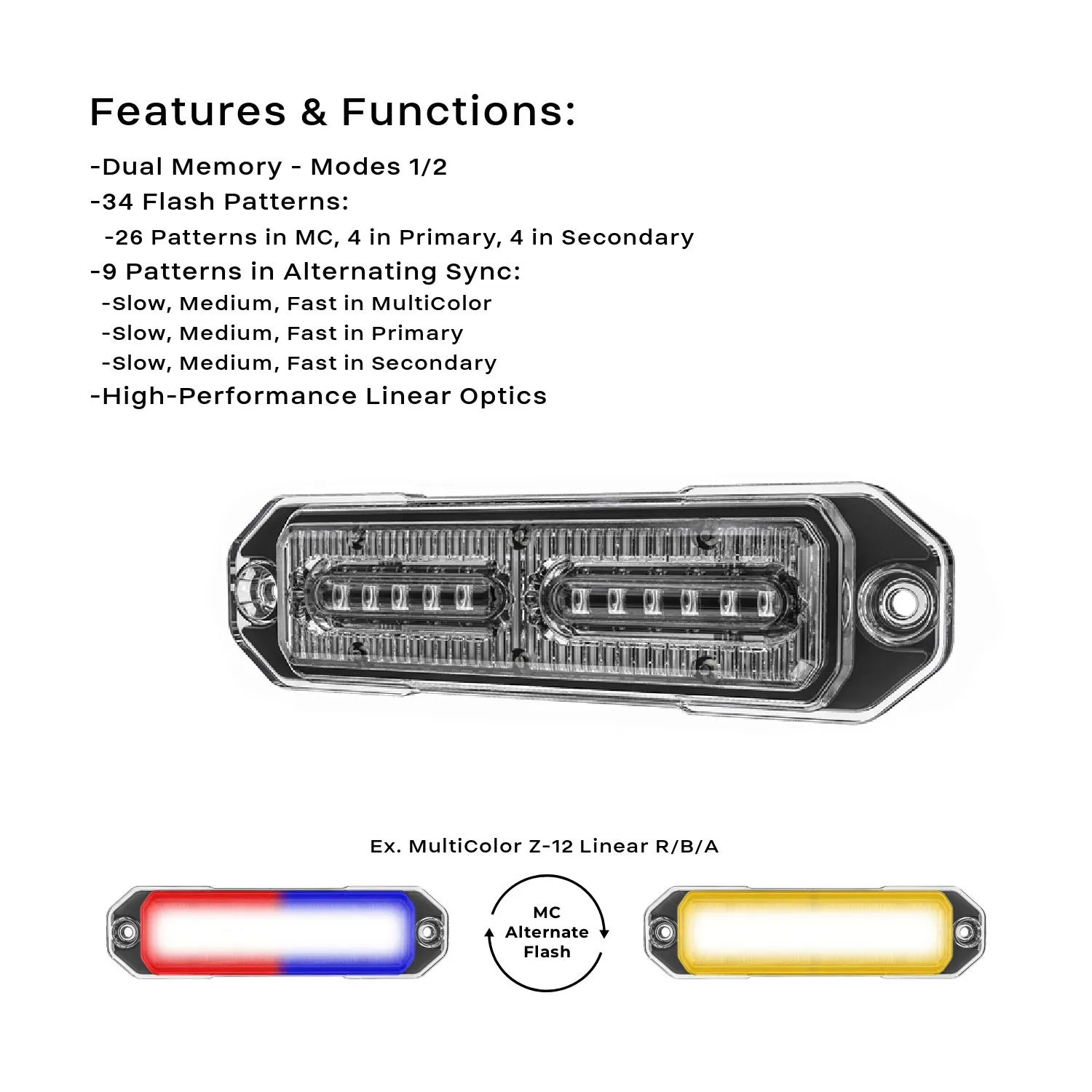 Z-12 Linear LED Surface Mount Warning Light Head Back Angle
