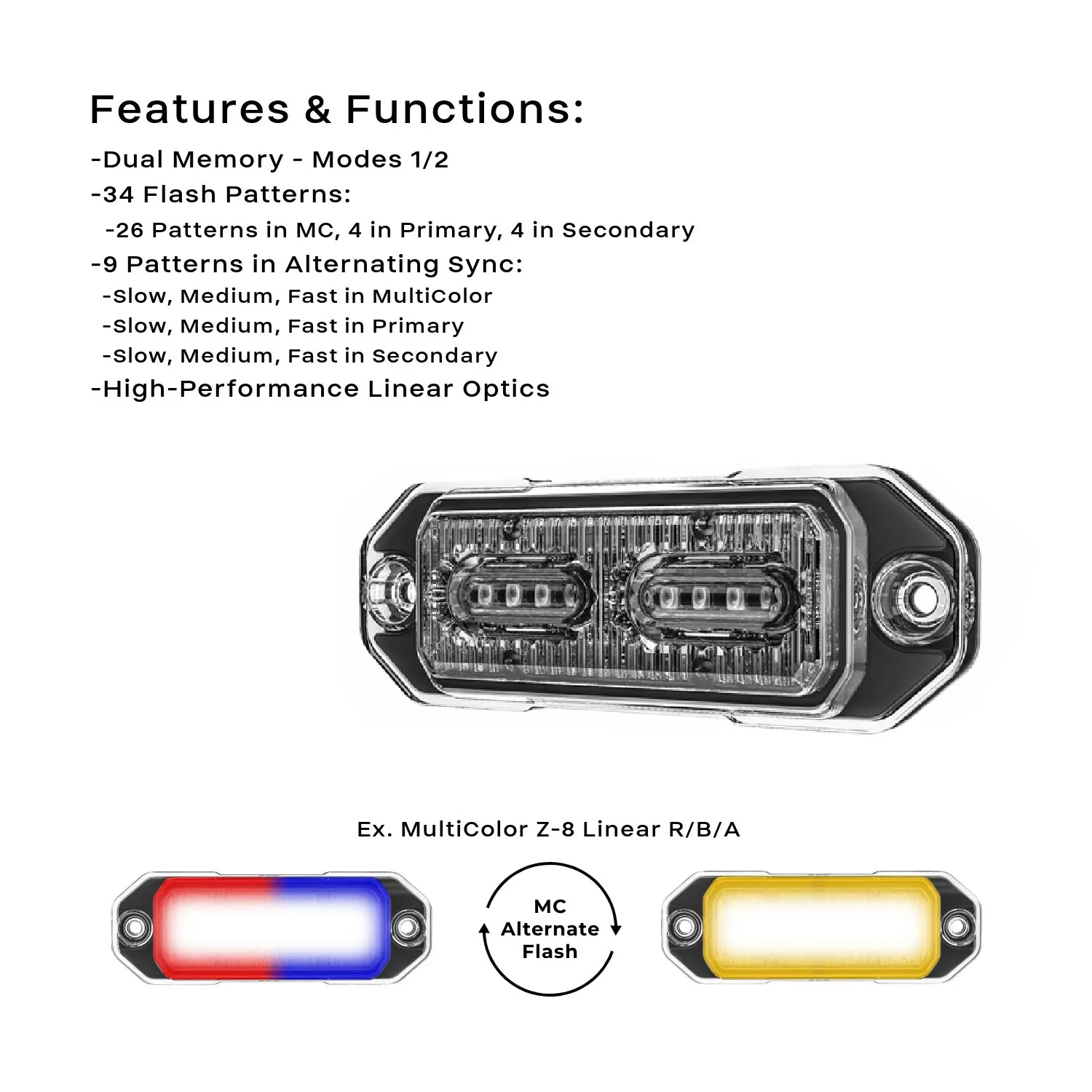 Z-8 Linear LED Surface Mount Warning Light Head Back Angle