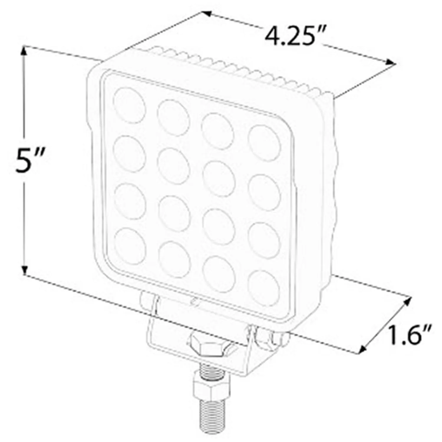 Quad Carbine-16 5 Inch Square Off Road LED Floodlight Dimensions