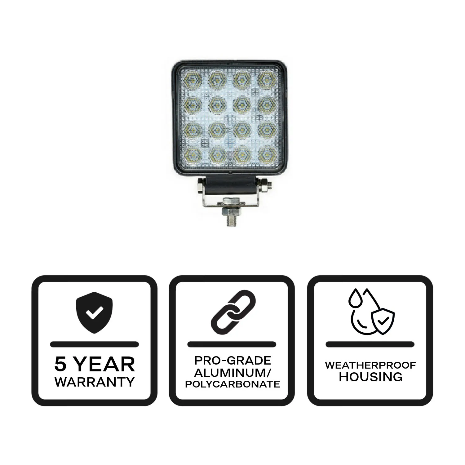 4 Pack Quad Carbine-16 5 Inch Square Off Road LED Floodlight Side View